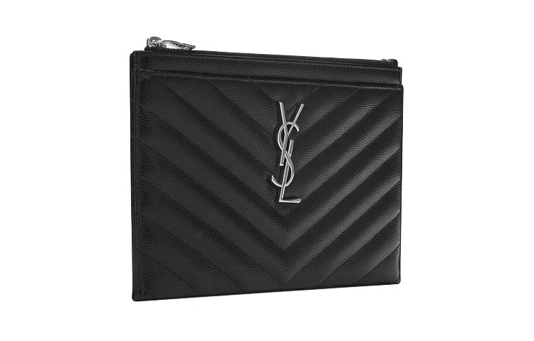 SAINT LAURENT Quilted Leather With Cow Leather Wallet Clutch Women's Black