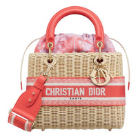 DIOR Jacquard Fabric Wicker Lady Dior Bag, Shoulder Bag, Crossbody Bag, Handbag Medium Size Women's Coral