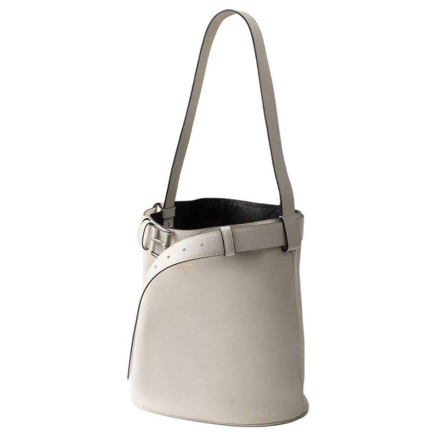 PRADA Leather Bucket Bags Shoulder Bags Women's White