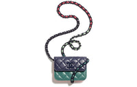 CHANEL Shiny Lambskin Patchwork Jacquard Metal One Shoulder Crossbody Clutches Women's Dark Blue/Pink/Light Green