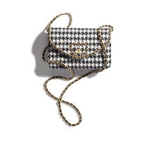 CHANEL Wool Twill Velvet Shoulder Bag Crossbody Bag Wallet Women's Gray/Black/White