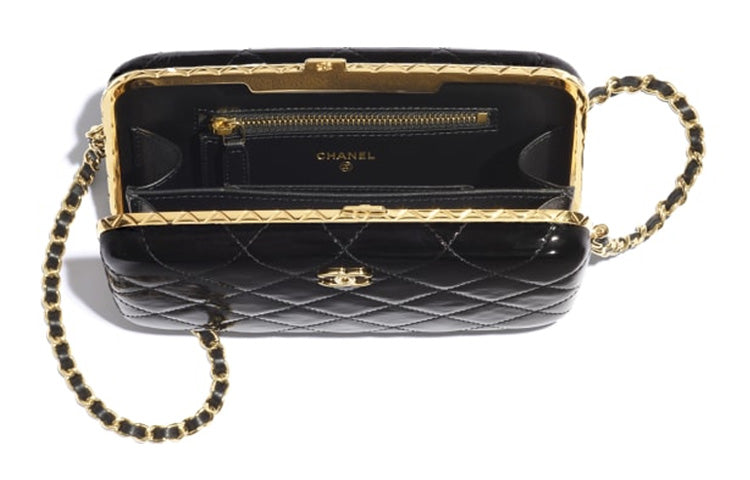 CHANEL Sheepskin Makeup Box Handbag Shoulder Bag Crossbody Bag Medium Size Women's Black