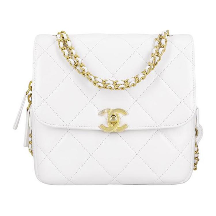 CHANEL 23P SS Sheepskin Backpack Women's White
