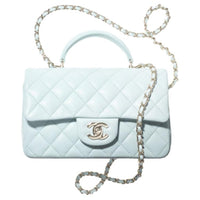 CHANEL Classic Flap CF Sheepskin Handbag Shoulder Bag Crossbody Bag Mini Women's Light Blue
