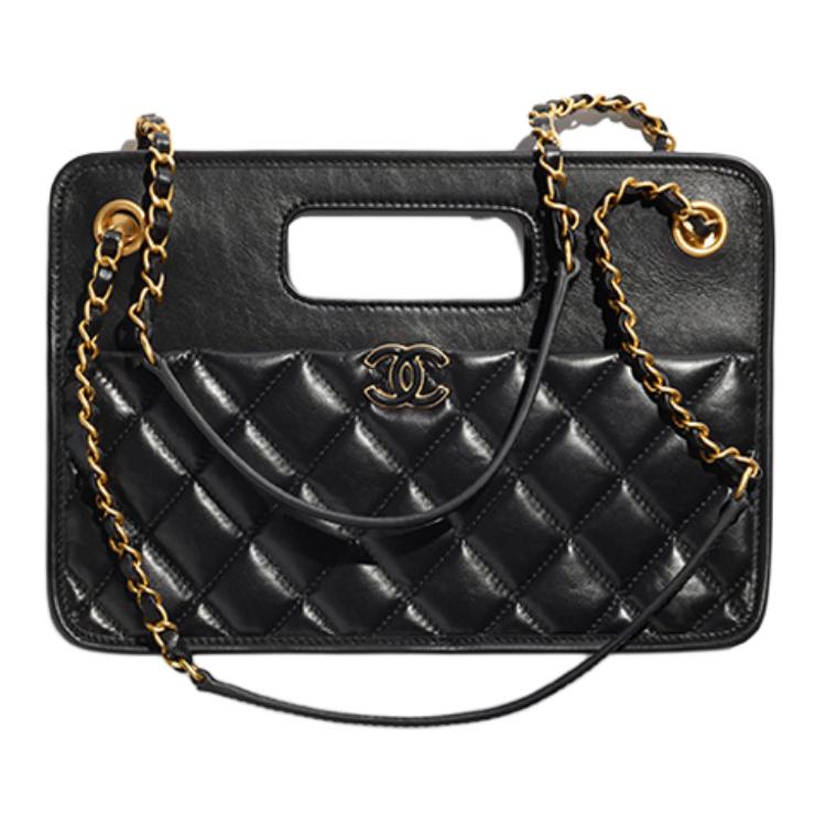 CHANEL Calfskin Shoulder Bag Crossbody Bag Handbag Small Size Women's Black