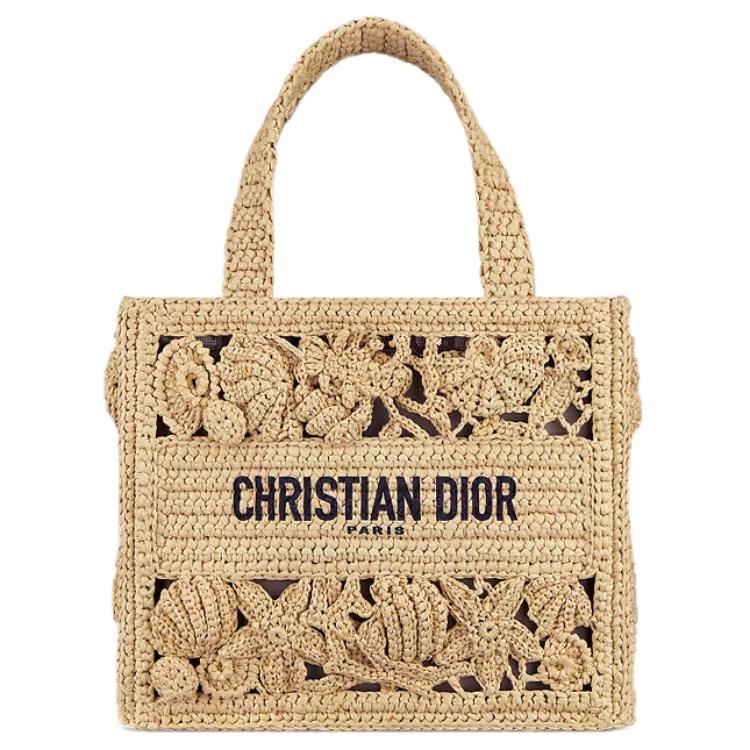 DIOR BookTote Cotton Tote Bag Shopping Bag Handbag Small Size Women's Light Brown