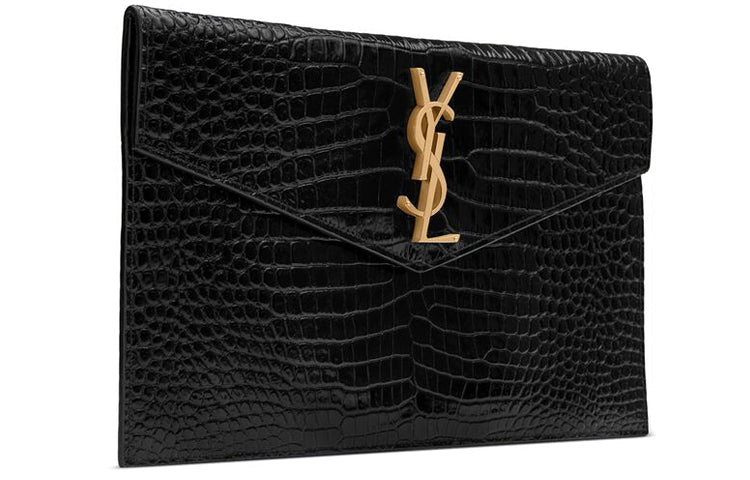 SAINT LAURENT Leather Envelope Bag, Clutch Trumpets Women's Black