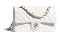CHANEL Classic Flap CF Textured Calfskin Chain Bag Shoulder Bag Crossbody Bag Medium Size Women's White