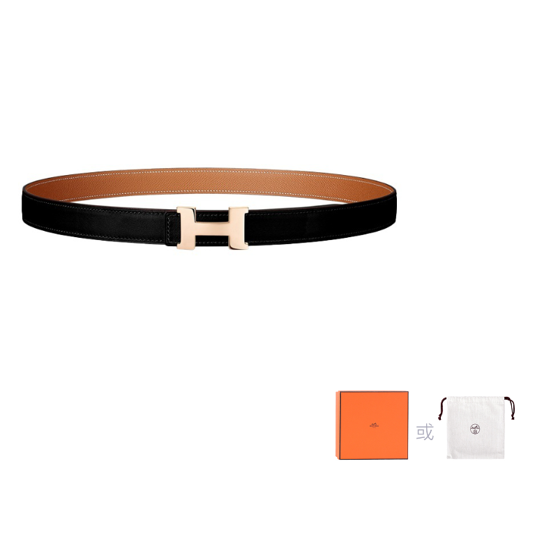 HERMES Cow Leather Leather Belts Women's Black/Brown Width: 2.4cm