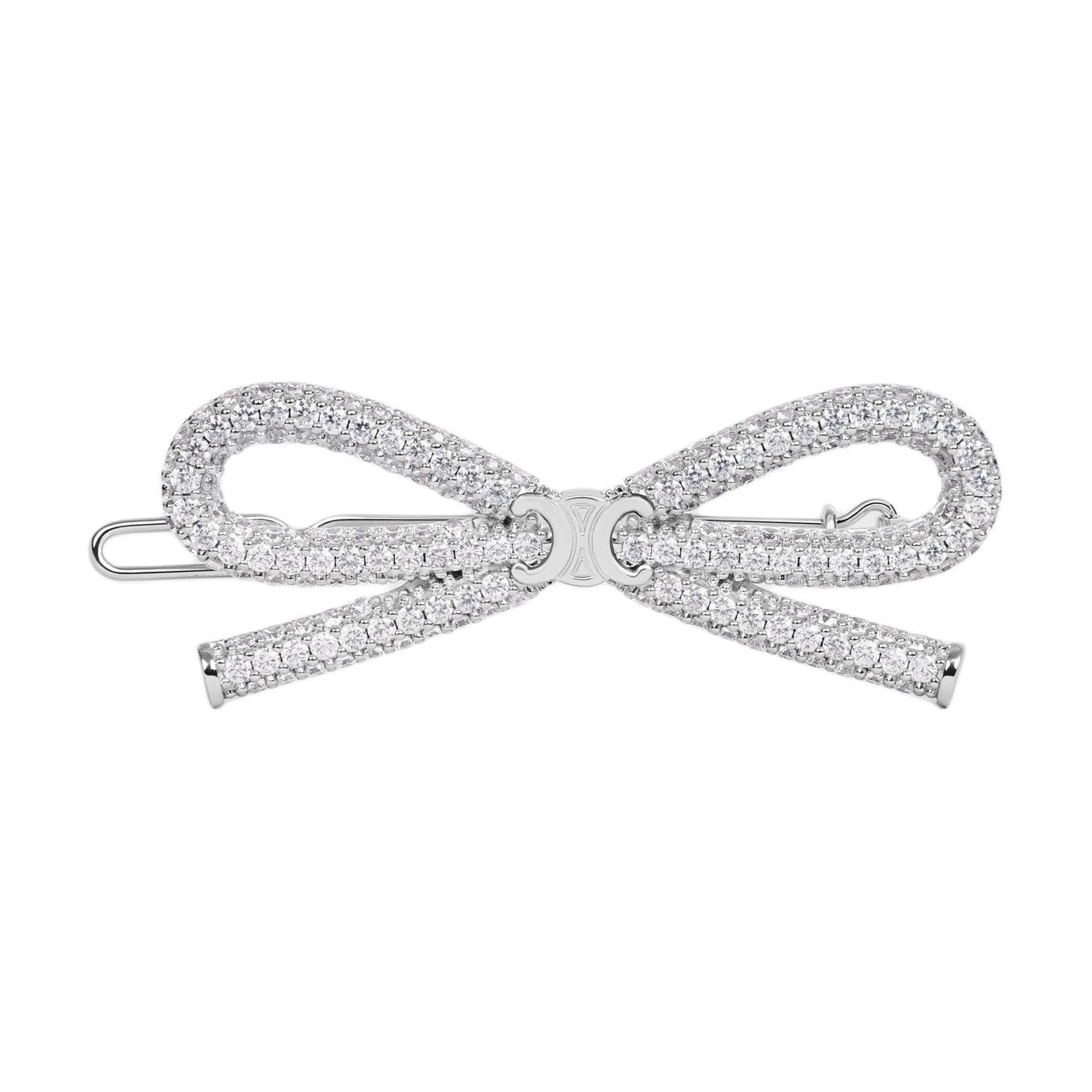 CELINE Bow Hair Clip In Strass And Brass With Rhodium Finish