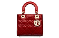 DIOR Patent Leather Calfskin Small Lady Dior Bag, Shoulder Bag, Crossbody Bag, Handbag Trumpets Women's Red