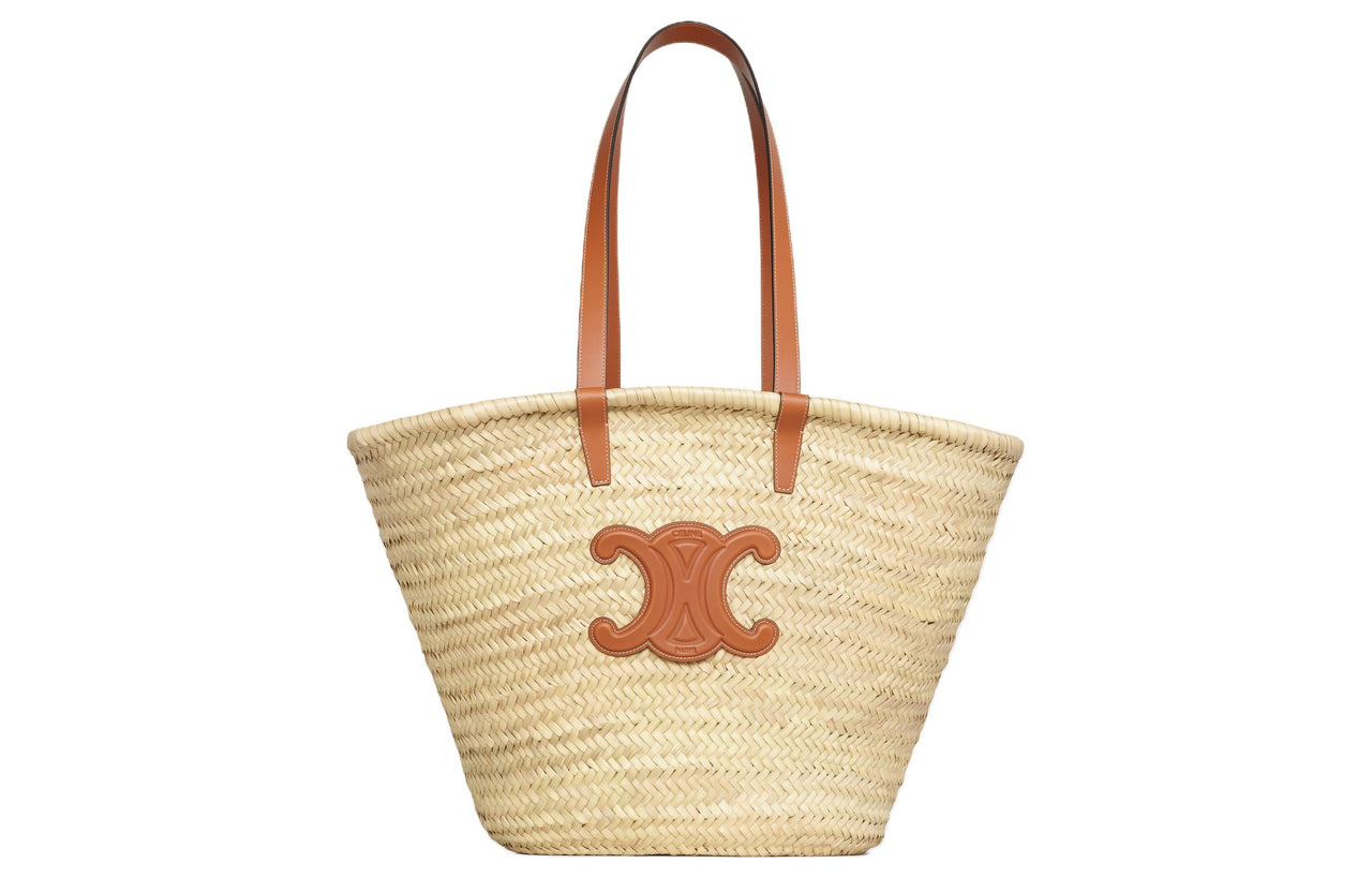 CELINE CLASSIC PANIER MEDIUM RAFFIA BAG In Palm Leaves And Calfskin