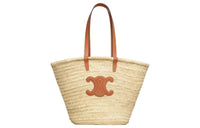 CELINE CLASSIC PANIER MEDIUM RAFFIA BAG In Palm Leaves And Calfskin