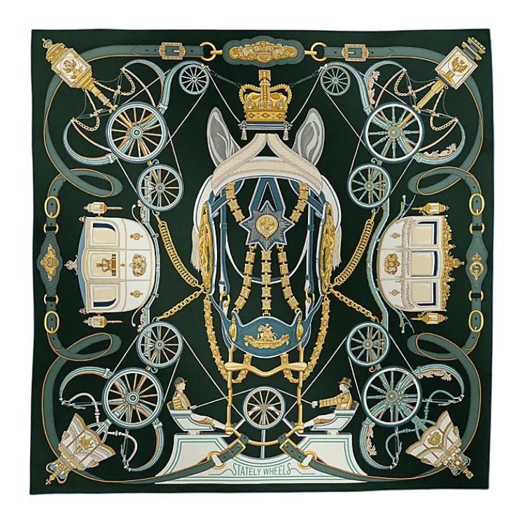 HERMES Mulberry Silk Scarves Women's Green
