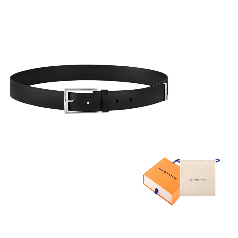 LOUIS VUITTON Leather Leather Belts Men's Black Width 3.5CM
