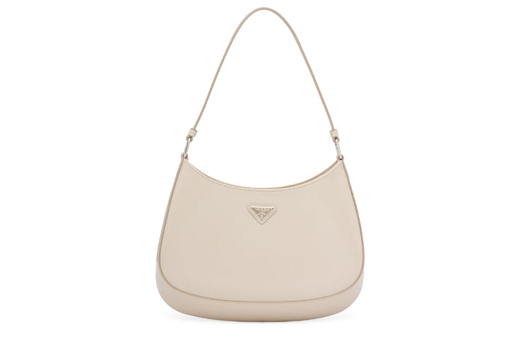 PRADA Shiny Leather Crescent Shoulder Bag Women's Desert Yellow
