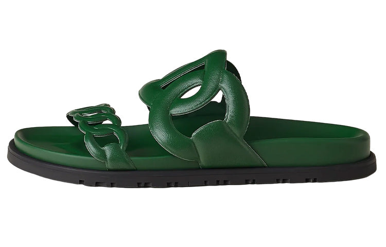 HERMES Extra Stylish Sandals Women's Green