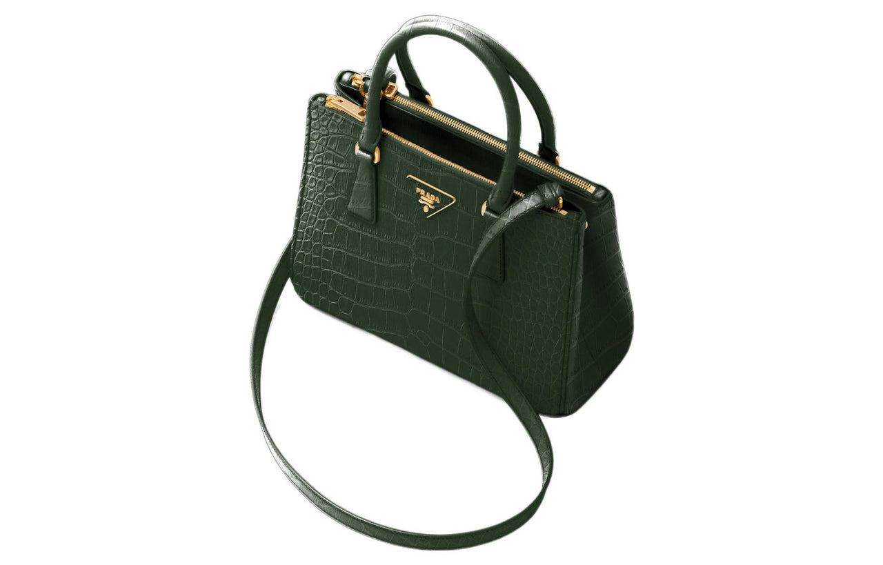 PRADA Galleria Killer Bag Crocodile Leather Shoulder Bag Crossbody Bag Handbag Medium Size Women's Emerald Green