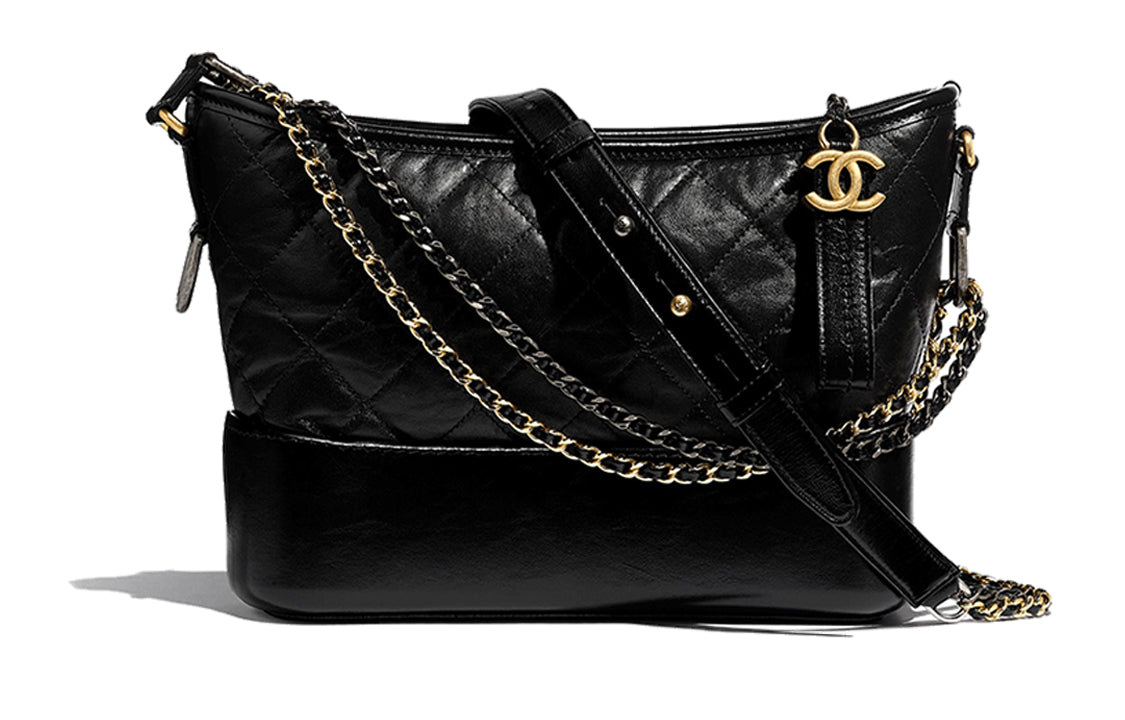 CHANEL Gabrielle Calfskin Shoulder Bag Crossbody Bag Medium Size Women's Black