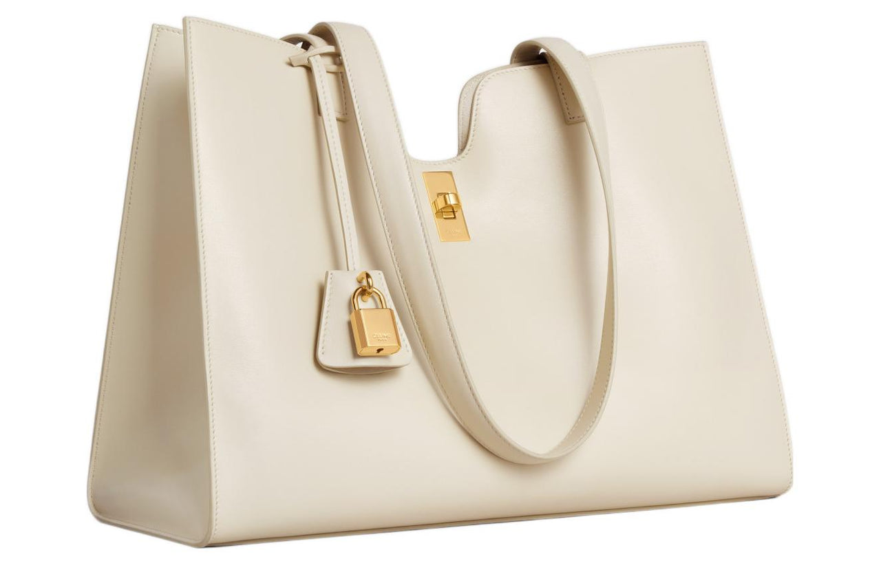 CELINE Cabas Smooth Calf Leather Tote Bag Shopping Bag Shoulder Bag Handbag Regular Women's Beige
