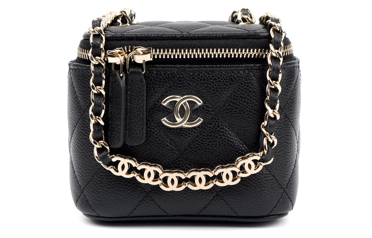 CHANEL Grained Embossed Cow Leather Box Bag Shoulder Bag Crossbody Bag Small Size Women's Black