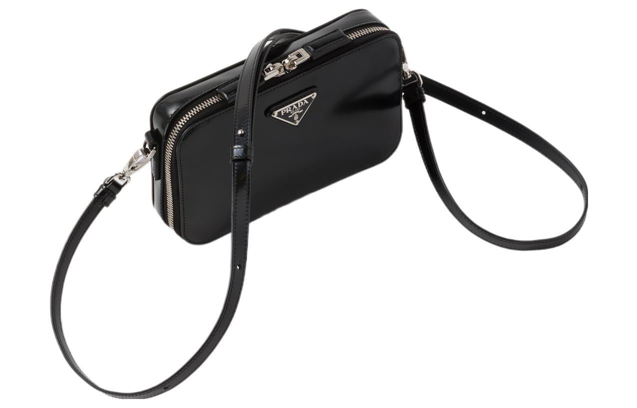 PRADA Brique Brushed Leather Shoulder Bag Crossbody Bag Regular Men's Black