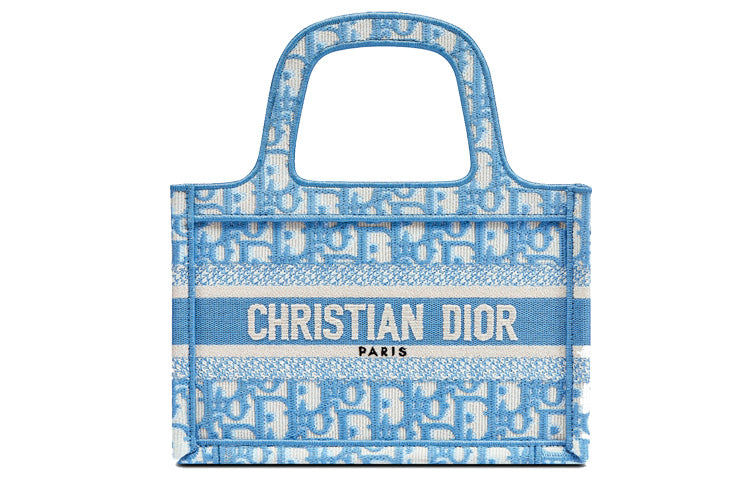 DIOR BookTote Embroidery Tote Bag Shopping Bag Handbag Mini Women's Cornflower Blue