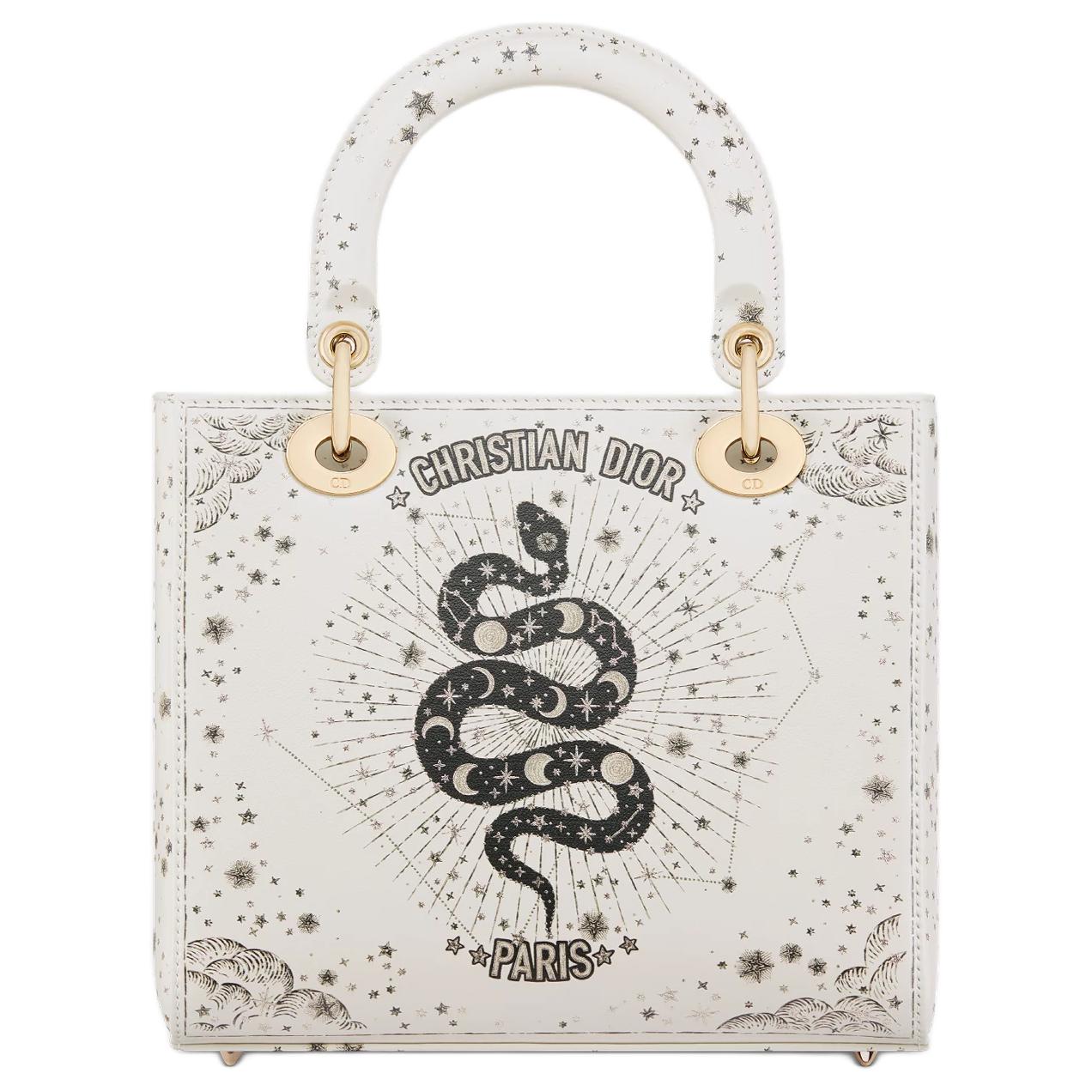 DIOR Lady Dior Cow Leather Lady Dior Bag, Shoulder Bag, Crossbody Bag, Handbag Medium Size Women's Milk White