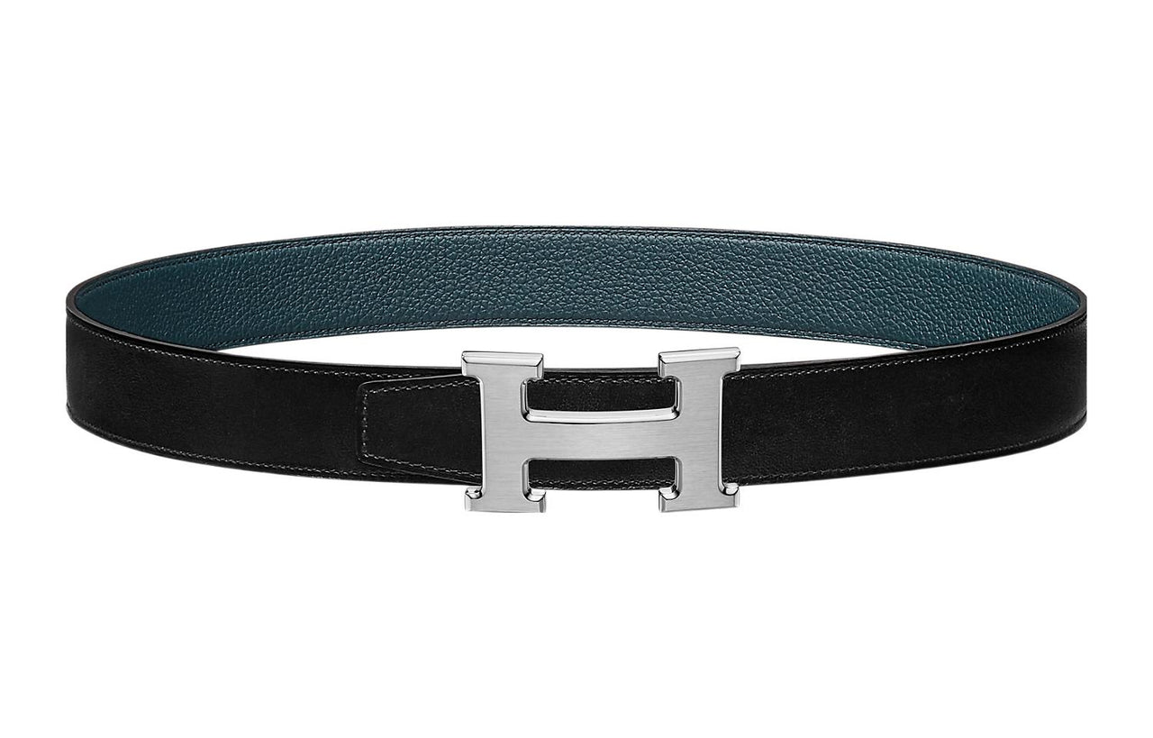 HERMES Fashion Elegance Individual Silver Buckle Togo Calfskin Double-Sided Leather Belt Women's Black Width: 3.2cm