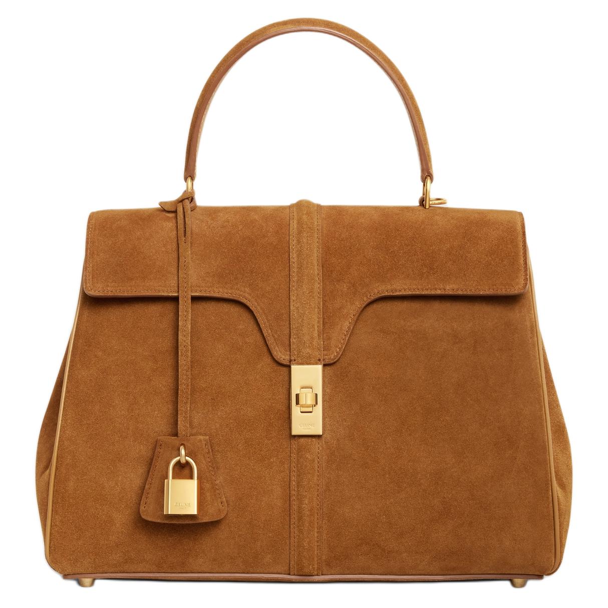 CELINE 16 Suede With Calfskin Shoulder Bag Crossbody Bag Handbag Women's Walnut