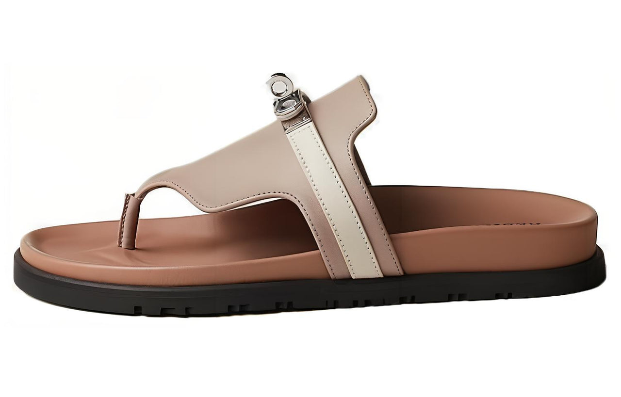 HERMES Rubber Sole Odor Resistant Flip Flops Women's Brown