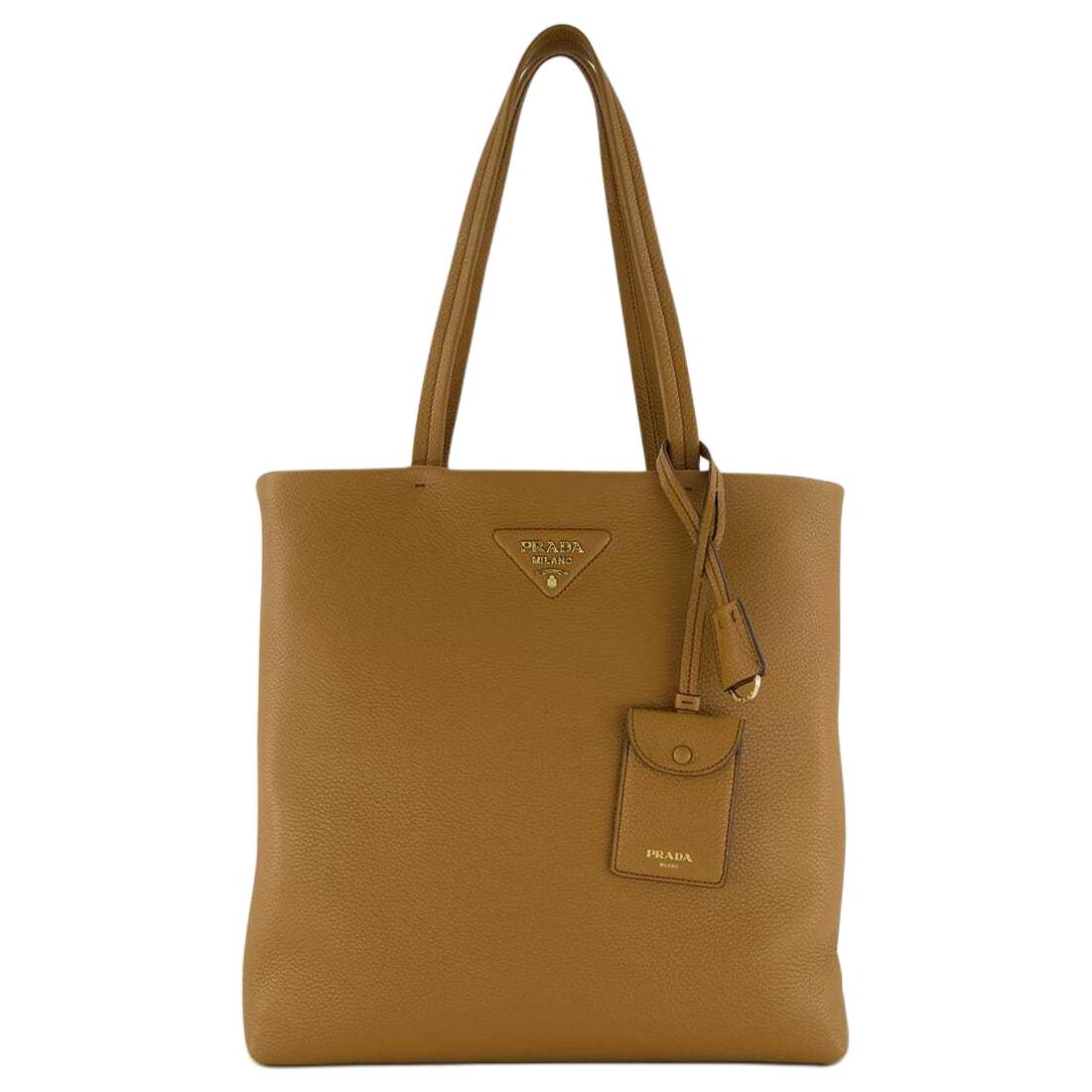 PRADA Calfskin Tote Bag, Shopping Bag, Handbag, Shoulder Bag Women's Caramel