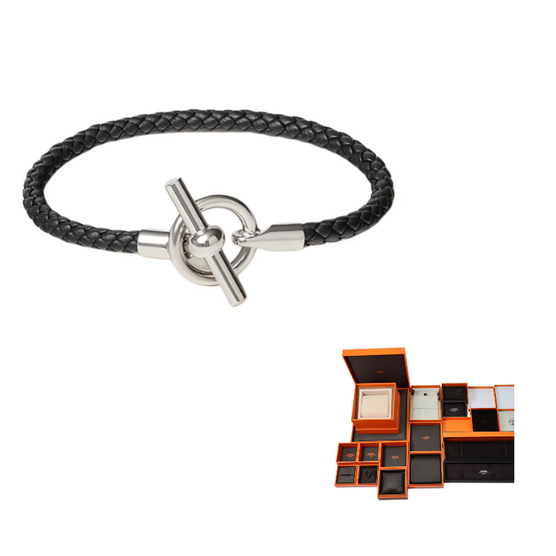 HERMES Calfskin Bracelets Unisex Black