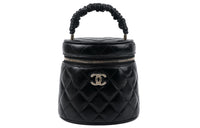 CHANEL Shiny Lambskin Makeup Bags Handbags Large Size Women's Black
