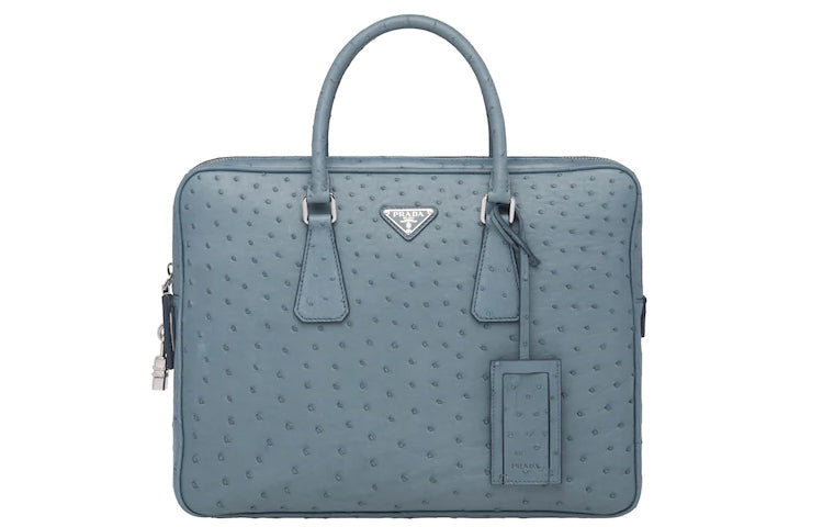 PRADA Leather Handbag Men's Sea Blue