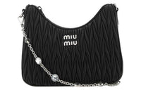 MIU MIU CRYSTAL Soft Sheep Leather Shoulder Bag Crossbody Bag Women's Black