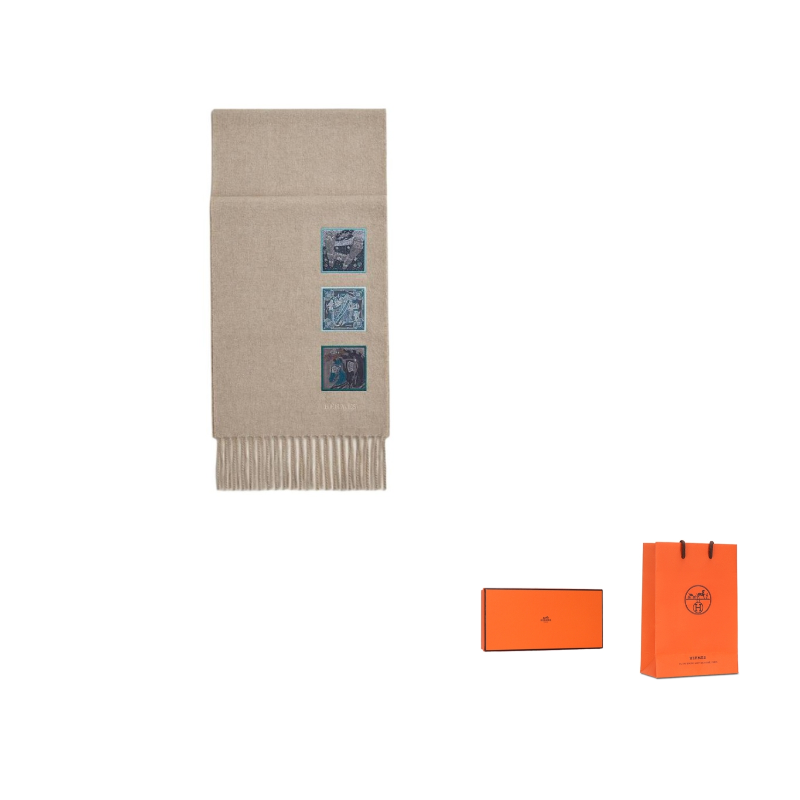 HERMES Cashmere Knit Scarves Unisex Brown