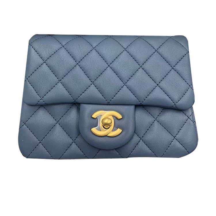 CHANEL Lambskin Shoulder Bag Crossbody Bag Women's Gray Blue