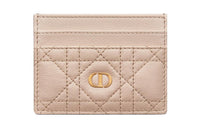 DIOR Caro Calfskin Card Clip Card Holder Women's Caramel Beige