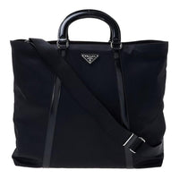 PRADA Nylon And Leather Tote Bag Shopping Bag Shoulder Bag Crossbody Bag Handbag Large Size Women's Black