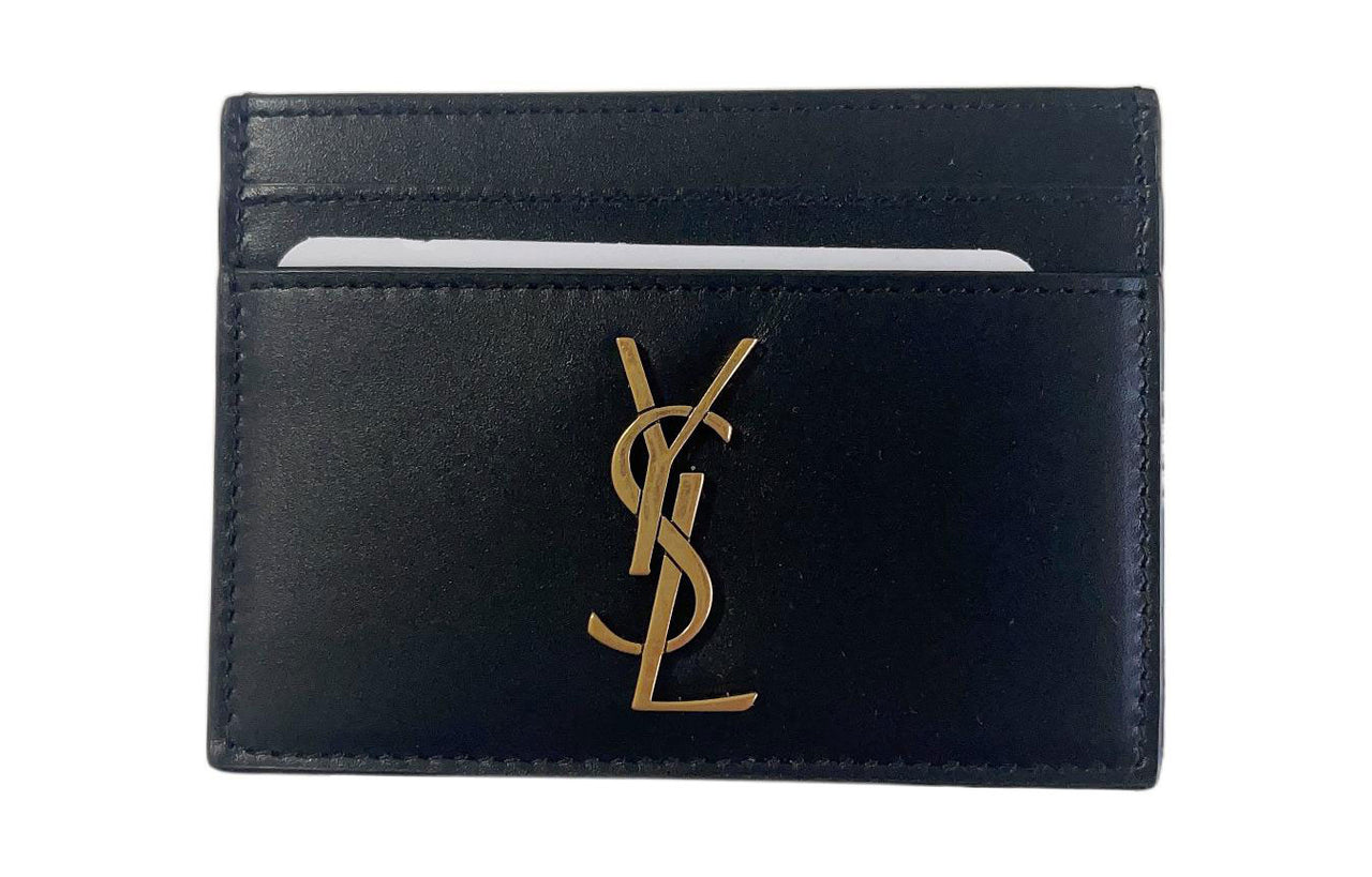 SAINT LAURENT Smooth Finish Cow Leather Card Clip Card Holder Regular Men's Black