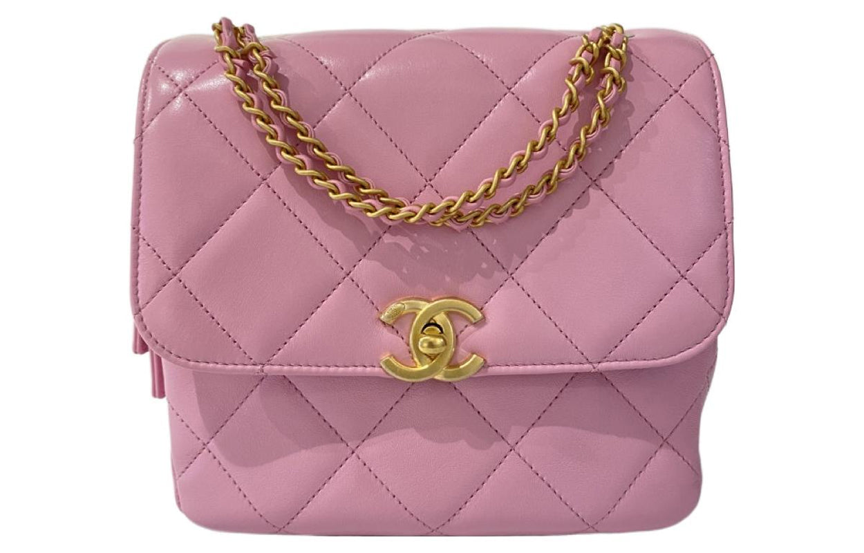 CHANEL 23P SS Sheepskin Backpack Women's Pink
