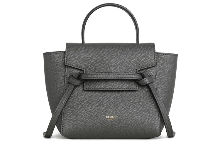 CELINE Belt Grained Calfskin Catfish Bag, Shoulder Bag, Crossbody Bag, Handbag Pico Women's Gray