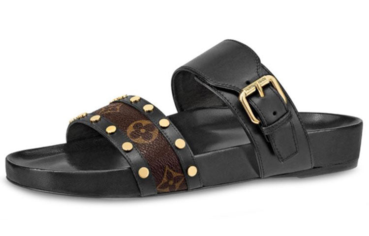 LOUIS VUITTON Bom Dia Abrasion-Resistant Slide Slippers Women's Black