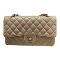 CHANEL Classic Flap CF Grained Embossed Cow Leather Mouth Cover Bag Crossbody Bag Medium Size Women's Beige