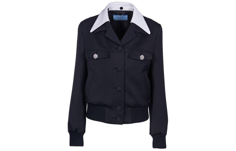 PRADA Embellished Button Up Bomber Jacket