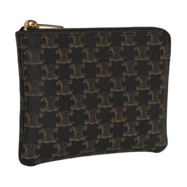 CELINE Triomphe Artificial Leather Coin Purses Card Holders Men's Black