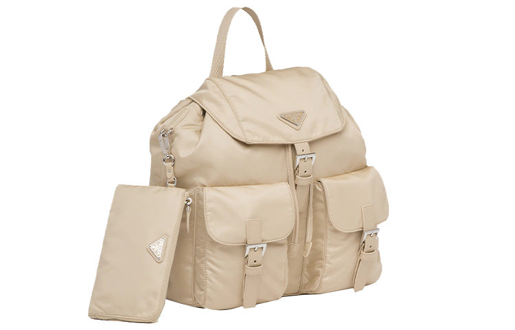 PRADA Cross Grain Leather, Nylon Backpack Women's Desert Beige