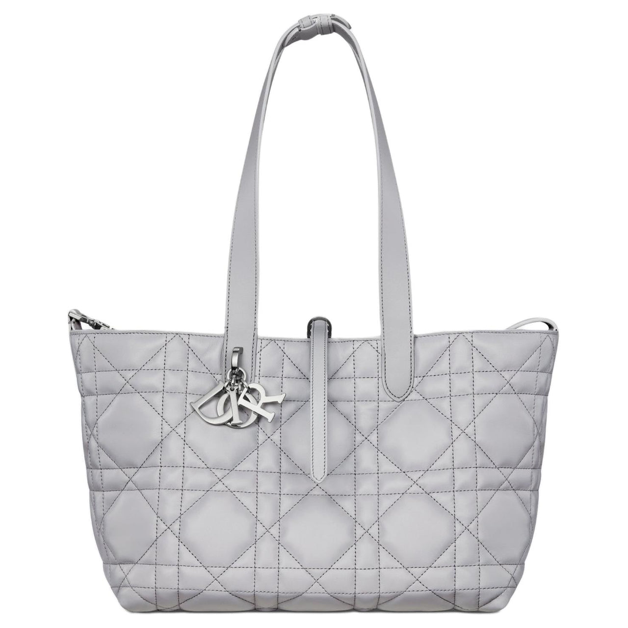 DIOR Calfskin One Shoulder Handbag Medium Size Women's Gray