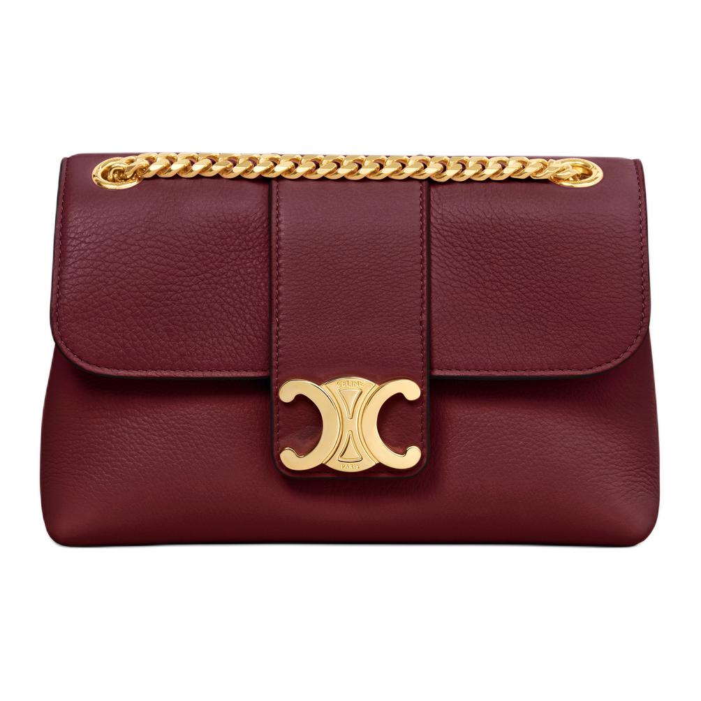 CELINE Soft Calfskin Shoulder Bag, Crossbody Bag Women's Light Burgundy
